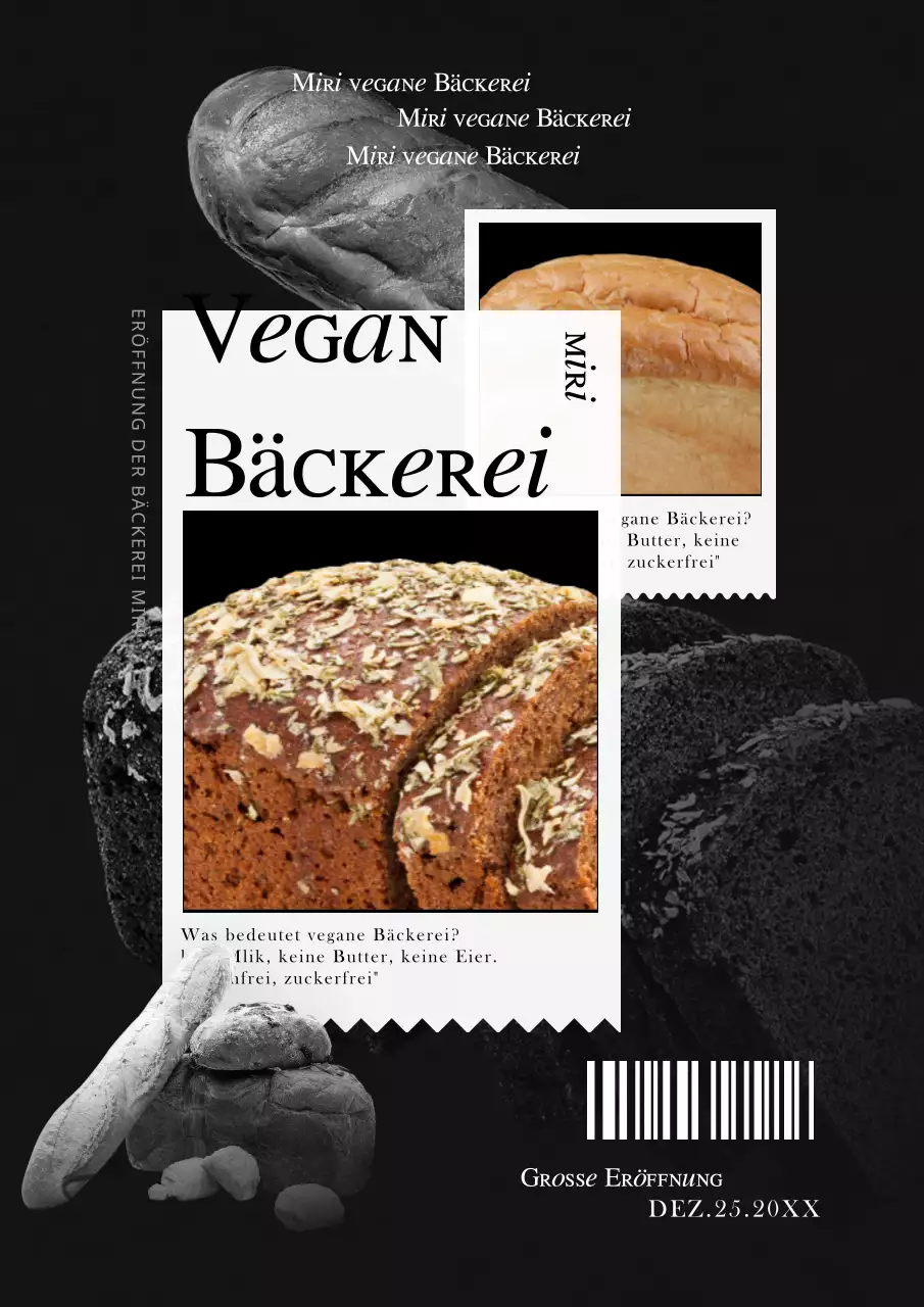 Ankündigung der Eröffnung einer veganen Bäckerei im Receipt Point (Webposter vertikal)