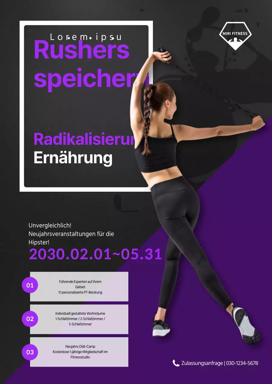 Lila und dunkelgraues Diätcamp-Poster