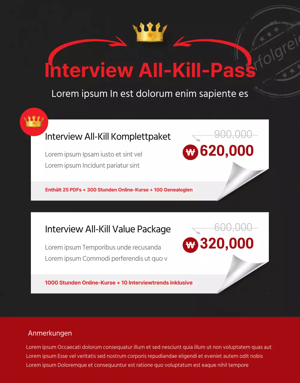 Eine einfache rot-schwarze Kursbeschreibung für ein Online-Interview