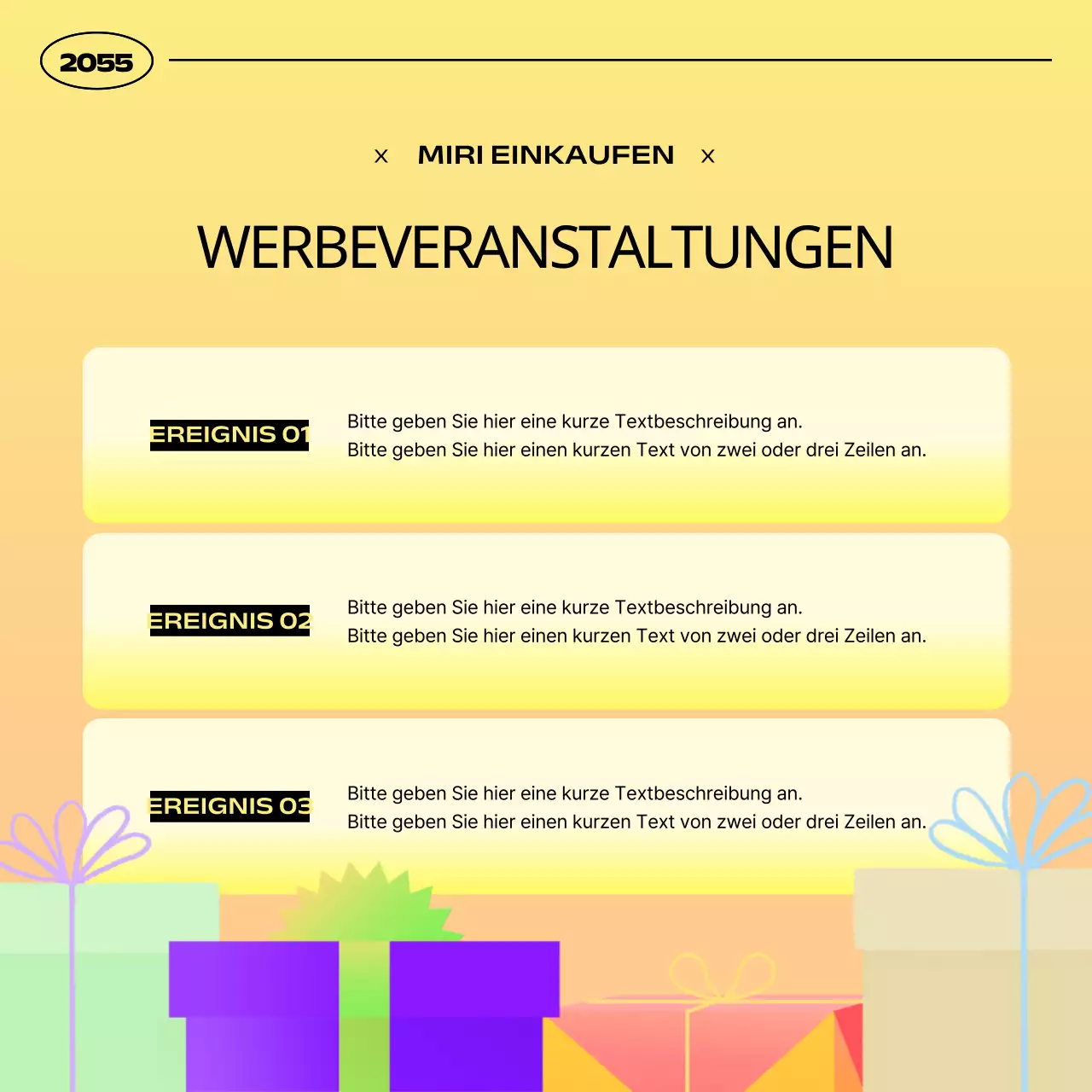 Einfache gelbe und orangefarbene Ankündigung einer Geschenkaktion