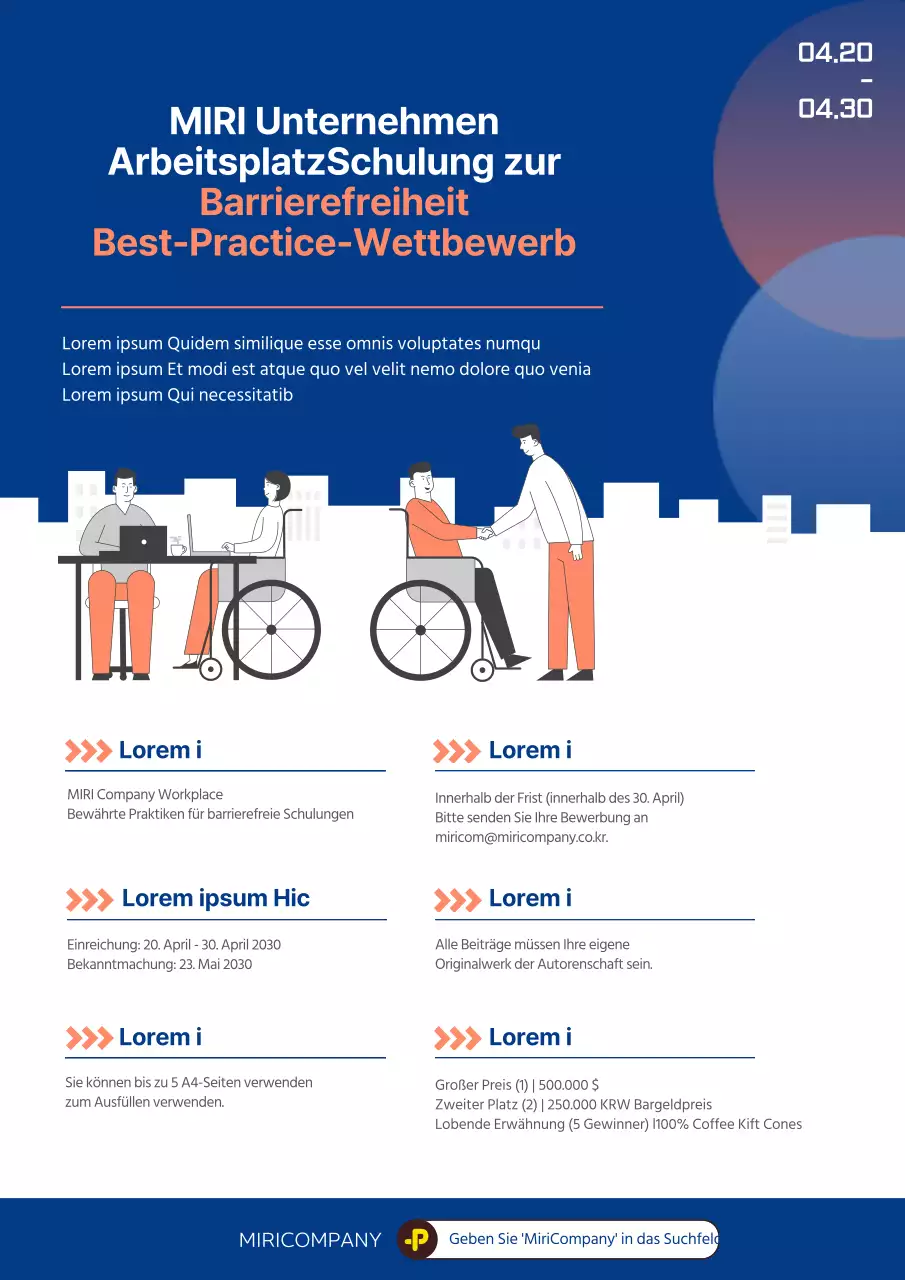 Best-Practice-Wettbewerb für integratives Training am Arbeitsplatz mit einem beruhigenden blauen Illustrationskonzept