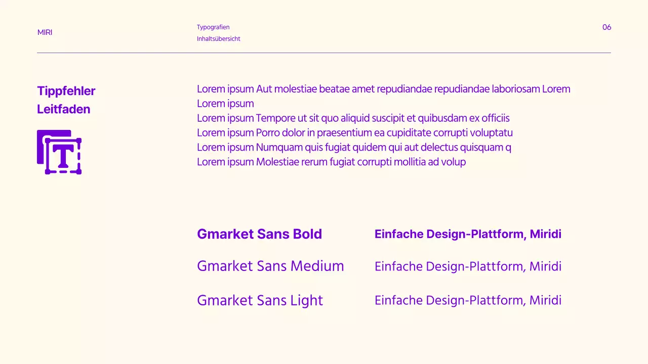 Markenrichtlinien mit klaren Textakzenten in Lila und Zitrone