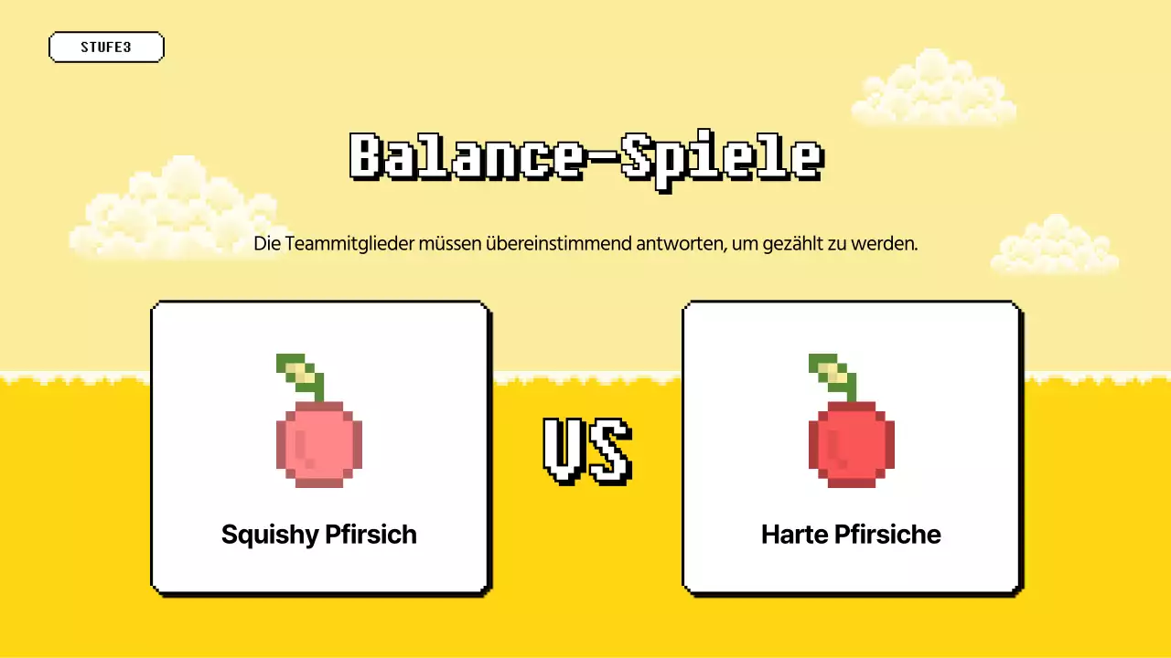 Workshop-Quizspiel mit blau-gelber Pixel-Optik