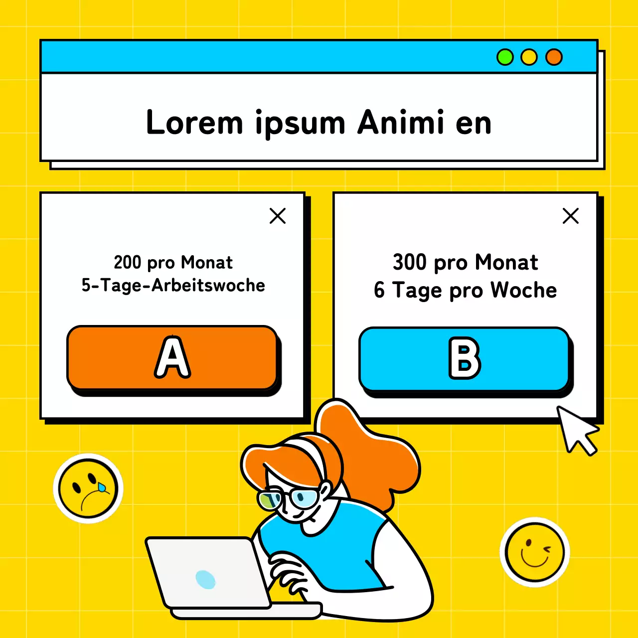 Ein Gleichgewichtsspiel am Arbeitsplatz mit gelben und hellblauen Farbtupfern gepostet von