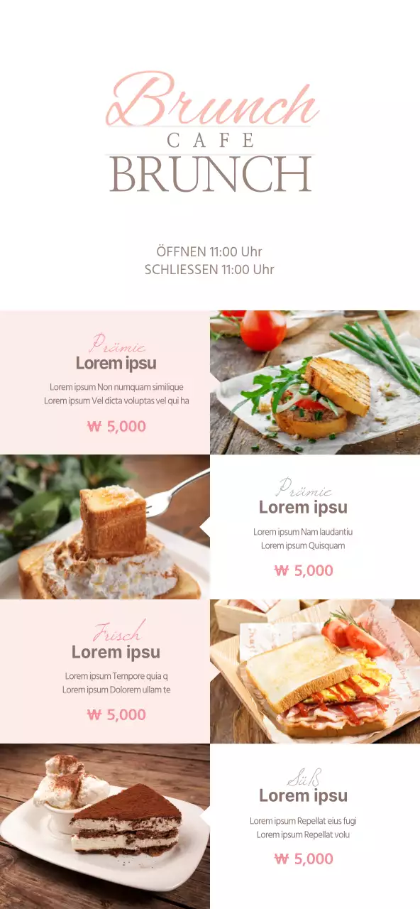 Einfaches Brunch-Café-Menü in Rosa und Braun für Preisgestaltung und Werbung