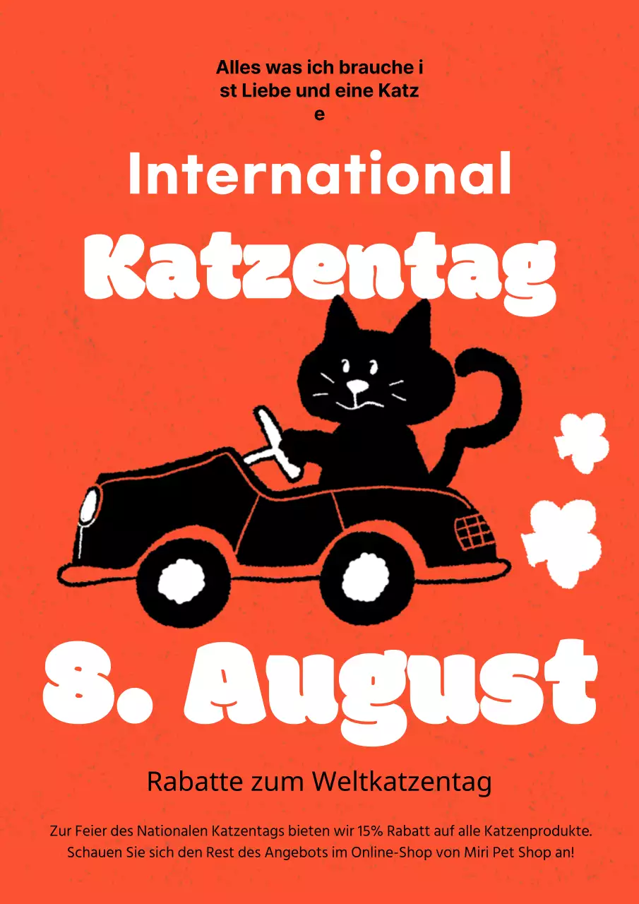 Cat's Day in Orange mit einer niedlichen Zeichnung