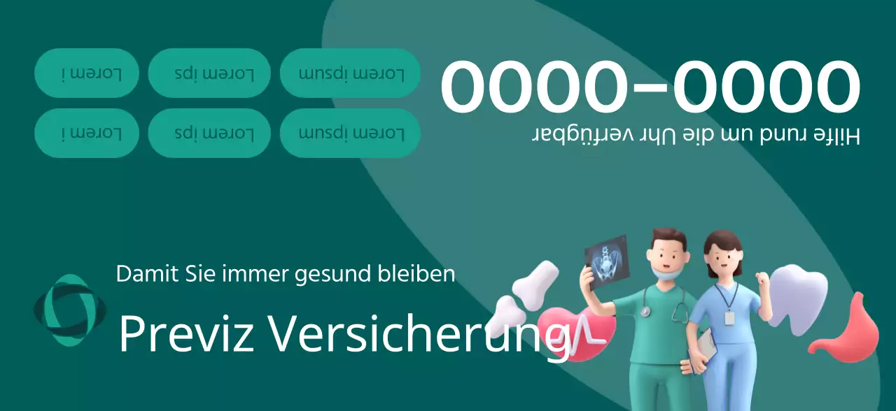 Ein Werbemittel einer Versicherungsgesellschaft mit dunkel getönten 3D-Illustrationen und Gesundheitssymbolen.