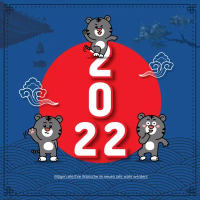 Neujahrskarte in Rot und Blau