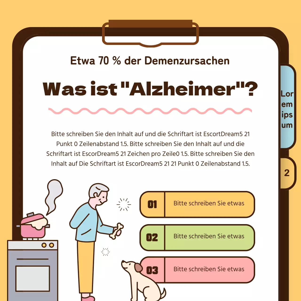 Gesundheitsinformationen für ältere Erwachsene mit Alzheimer-Krankheit in Gelb-Chartreuse-Hellblau