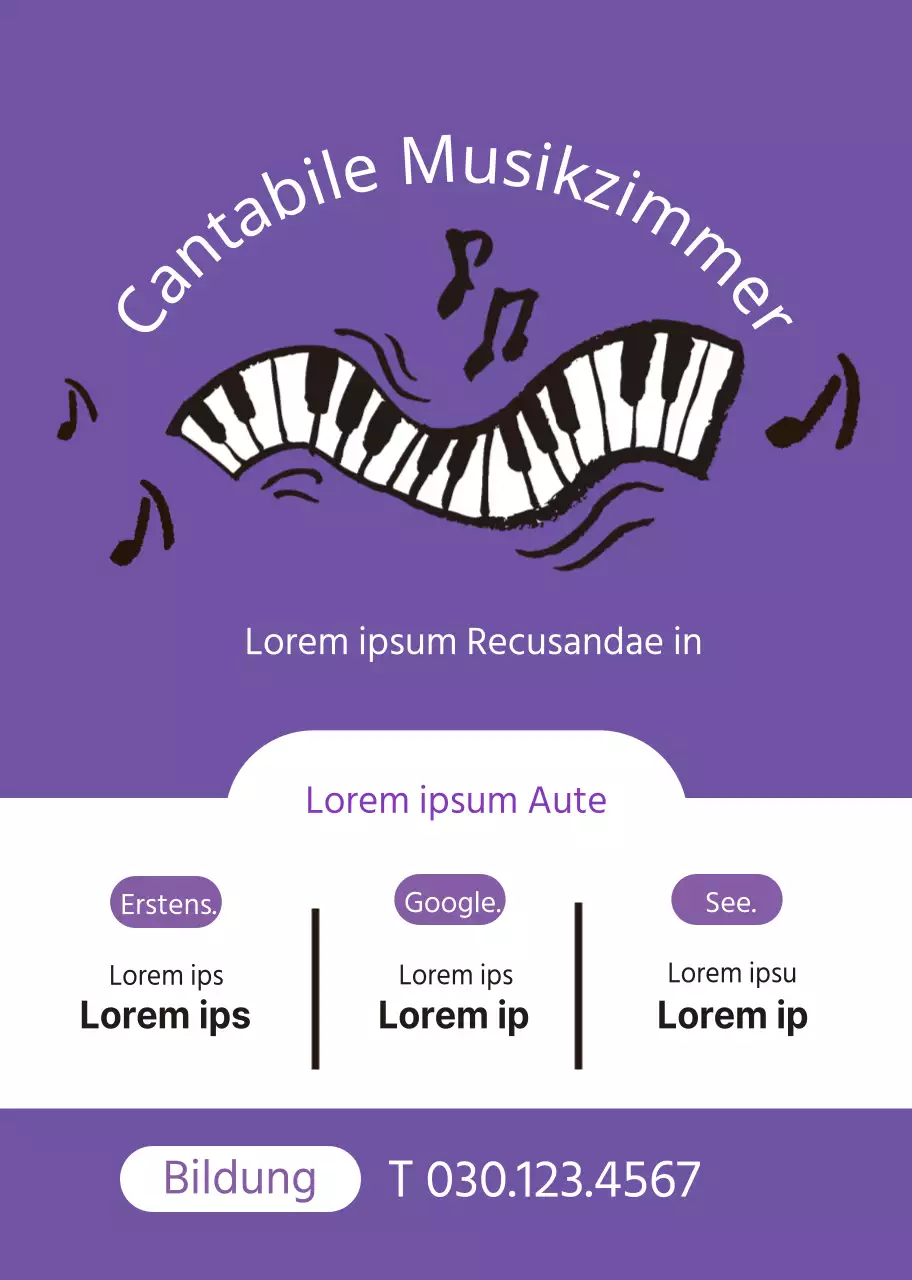 Illustration eines lila Klaviers zur Werbung für eine Musikschule