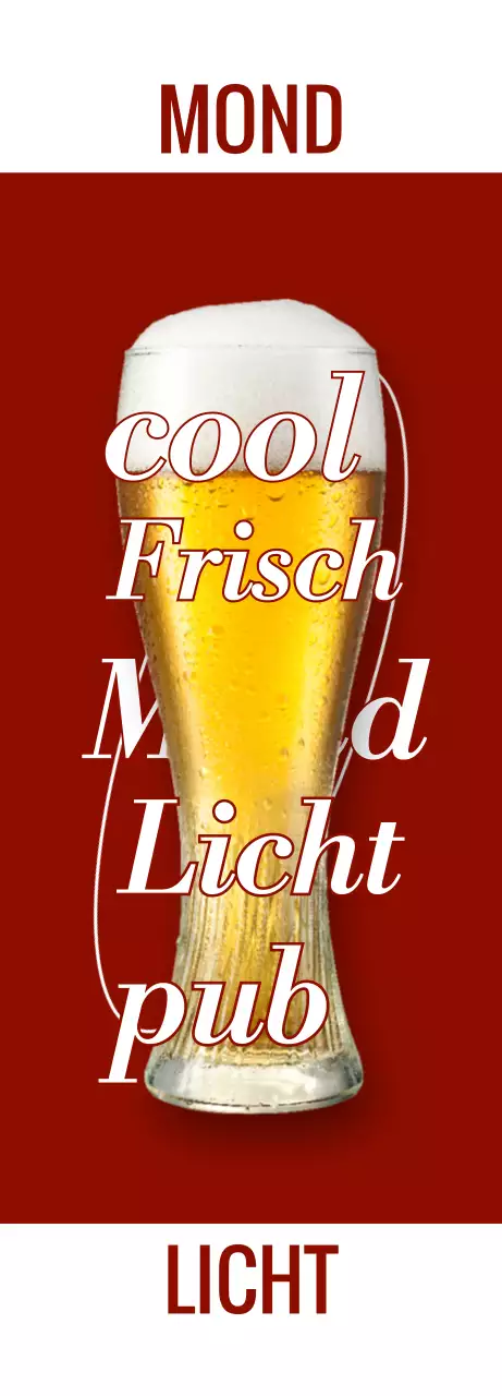 Emotionale Kneipe mit Fotos von Wein und Weißbier und Logo