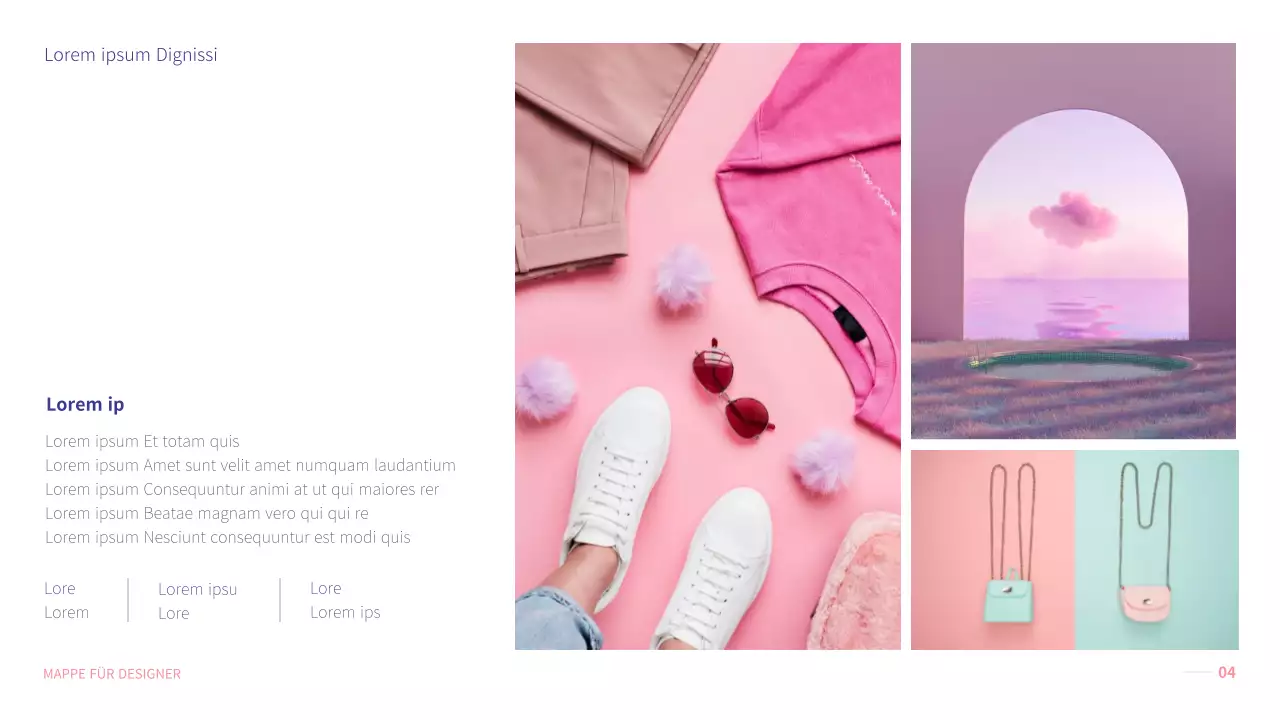 Ein Portfolio mit hellrosa Themen, die Ihnen im Bereich Design helfen