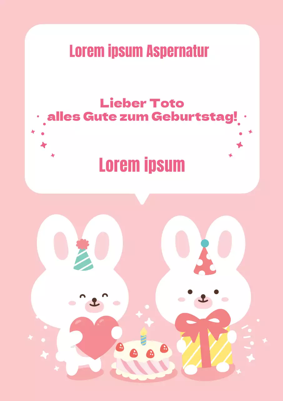 Niedliche Feier mit einer Hasenfigur, die eine rosa Geburtstagsparty feiert