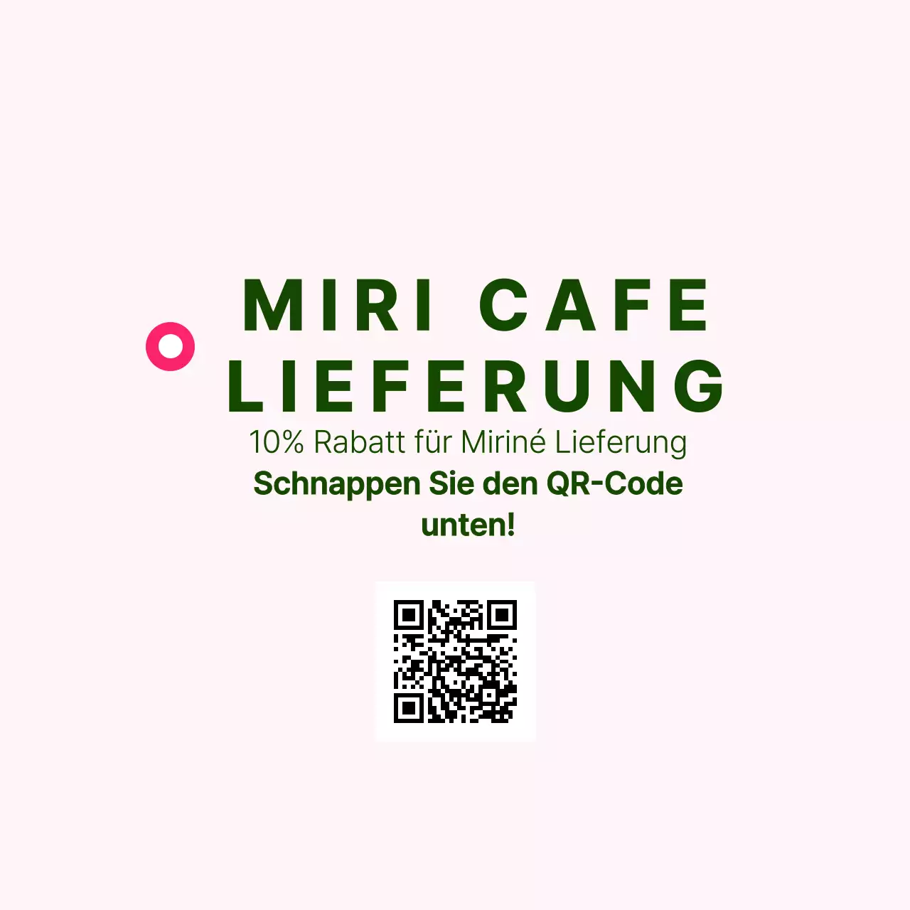 Aufkleber für ein Liefercafé mit rosa Hintergrund und QR-Code