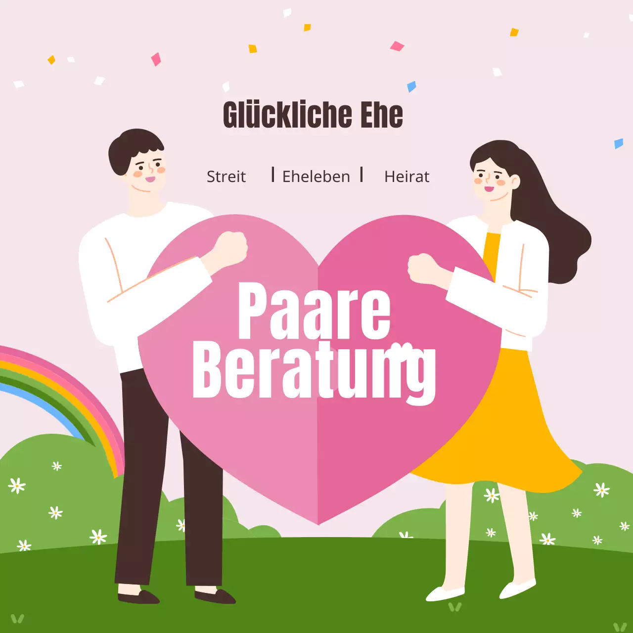 Eine schöne, gemütliche Illustration in Rosa und Chartreuse Familienmonat Mai Paartag Eheberatung