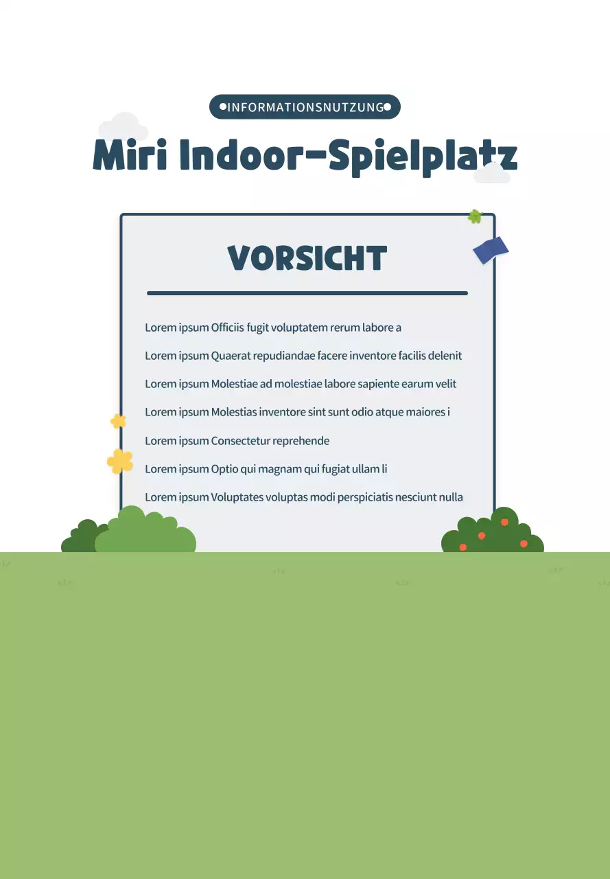 Niedliche Illustration im Stil von Marineblau und Grün Informationen über Indoor-Spielplätze