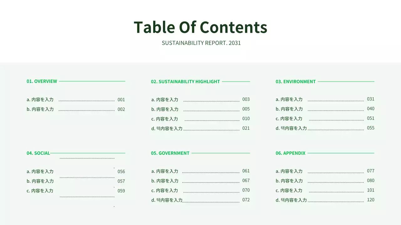 緑 モダン 持続可能性 報告書 プレゼンテーション