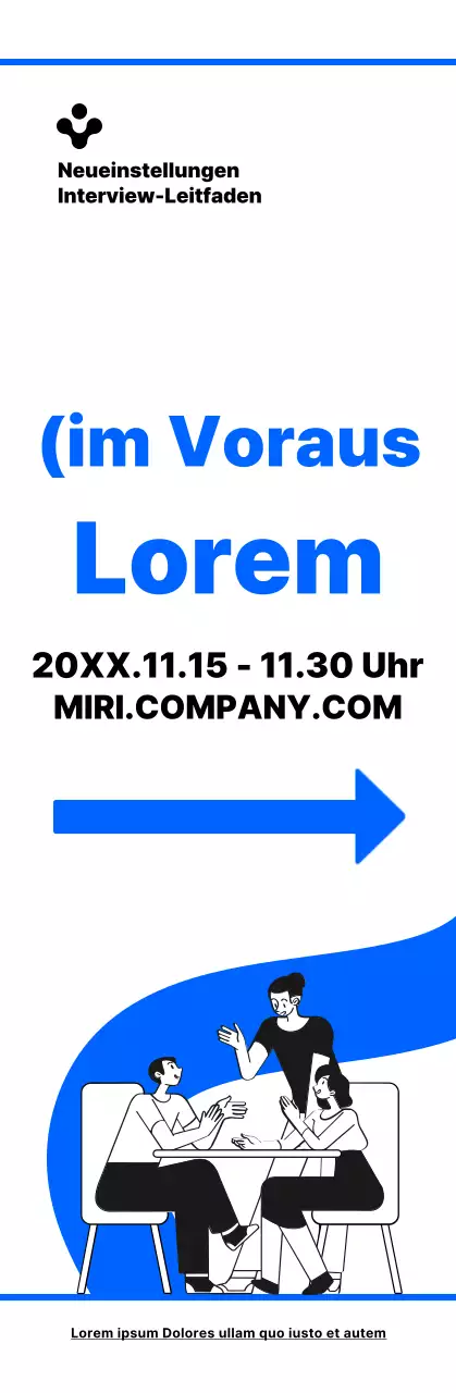 Einfache Illustration in Blau und Schwarz mit einer Wegbeschreibung zum Ort des Vorstellungsgesprächs