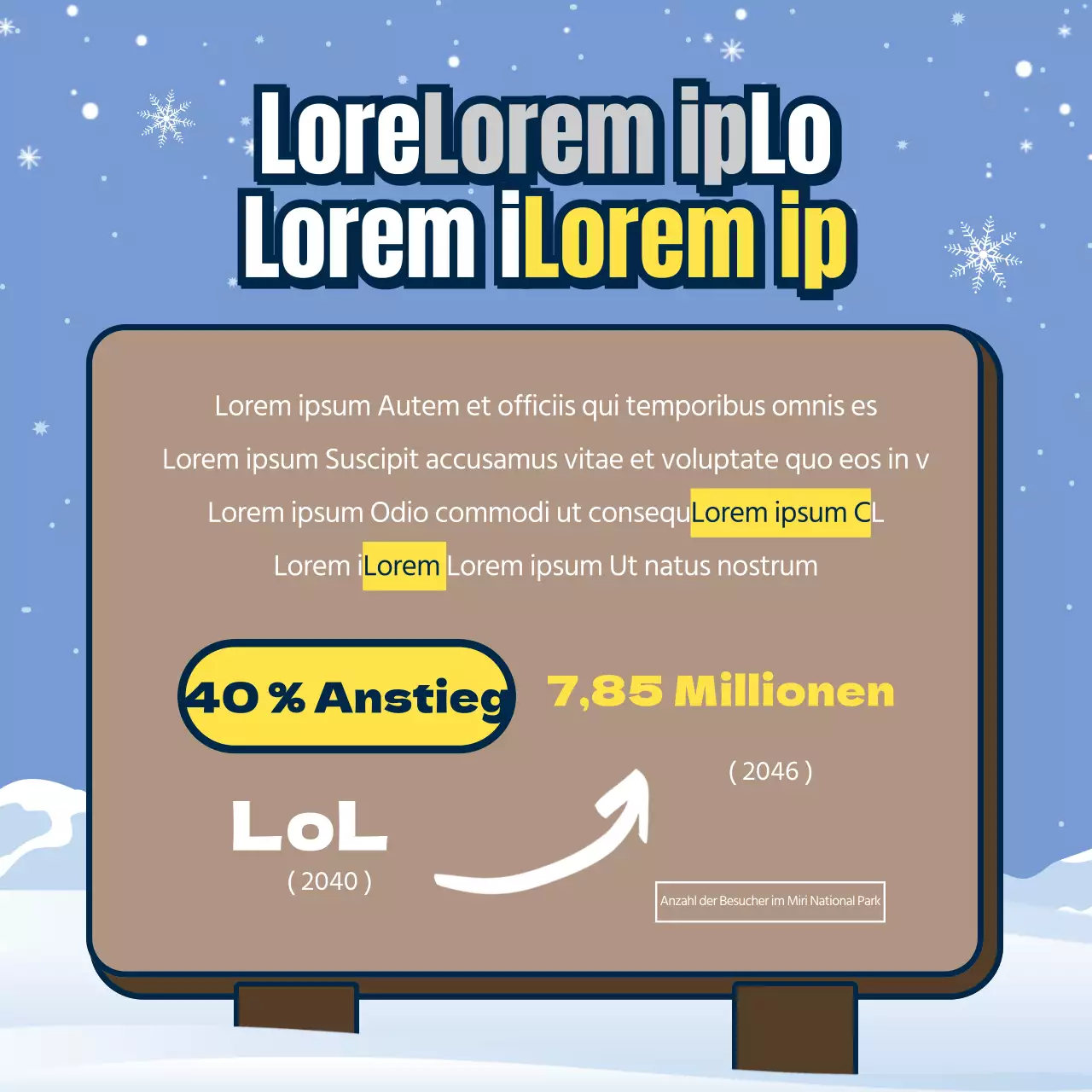 Sicherheit in den Bergen im Winter mit kastanienbraunen und hellblauen Schildern