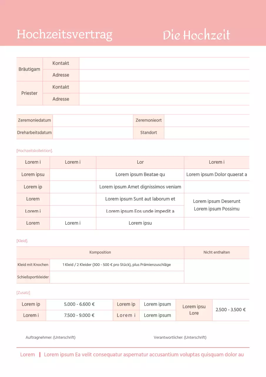 Hochzeit Vertrag in rosa Hochzeit Hochzeit Geschäftsunterlagen