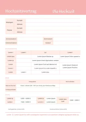 Hochzeit Vertrag in rosa Hochzeit Hochzeit Geschäftsunterlagen
