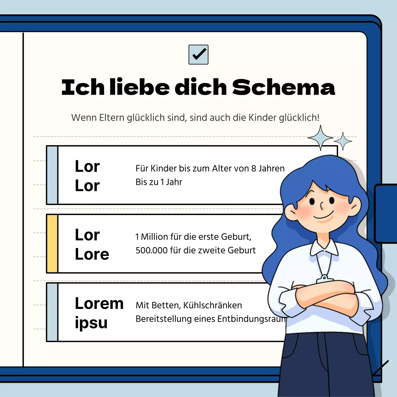 Leitfaden für Unternehmensleistungen in einem hellblauen und marineblauen Notizbuch