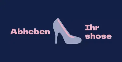 Ballettschuhe auf marineblauem Hintergrund mit einem Schild, das Sie auffordert, die Schuhe auszuziehen.