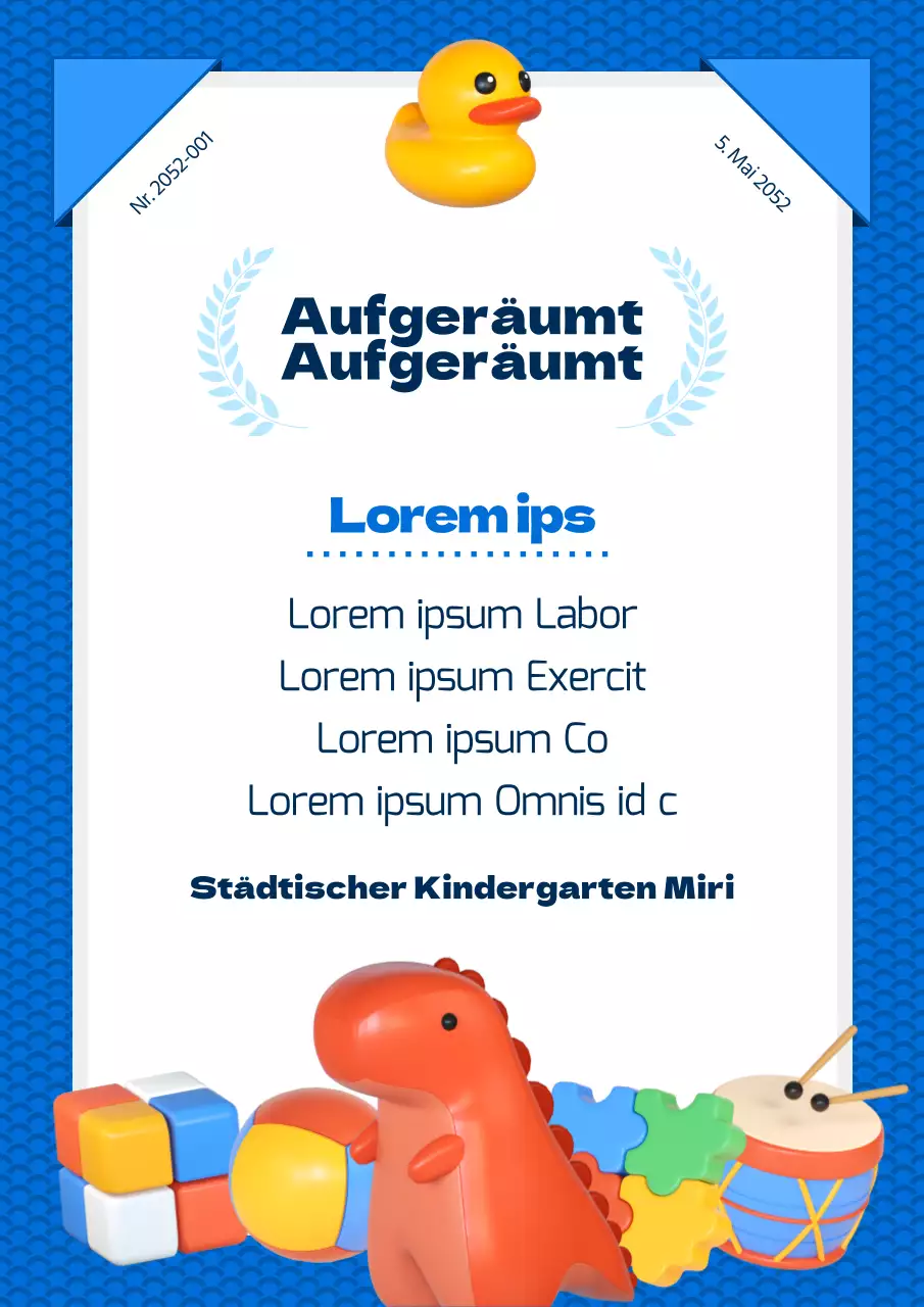 Kindergarten-Aufräumliste in Blau und Weiß