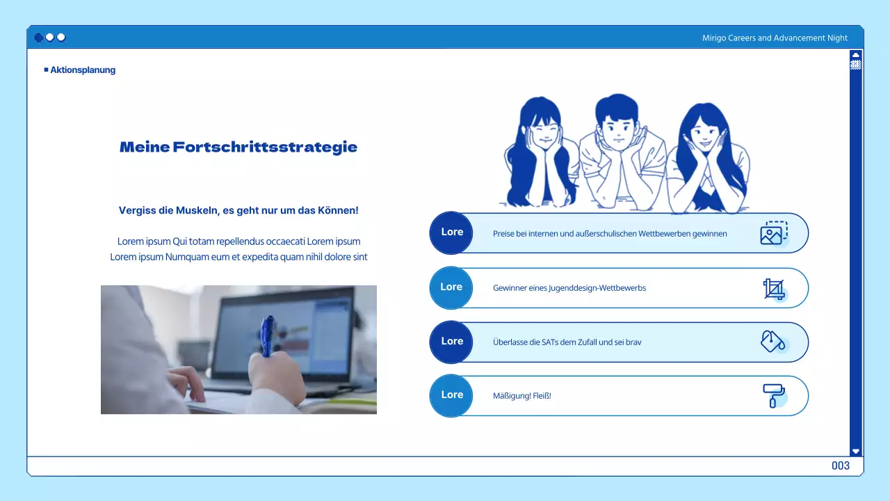 Universitätspräsentationen in einem blauen Browserthema