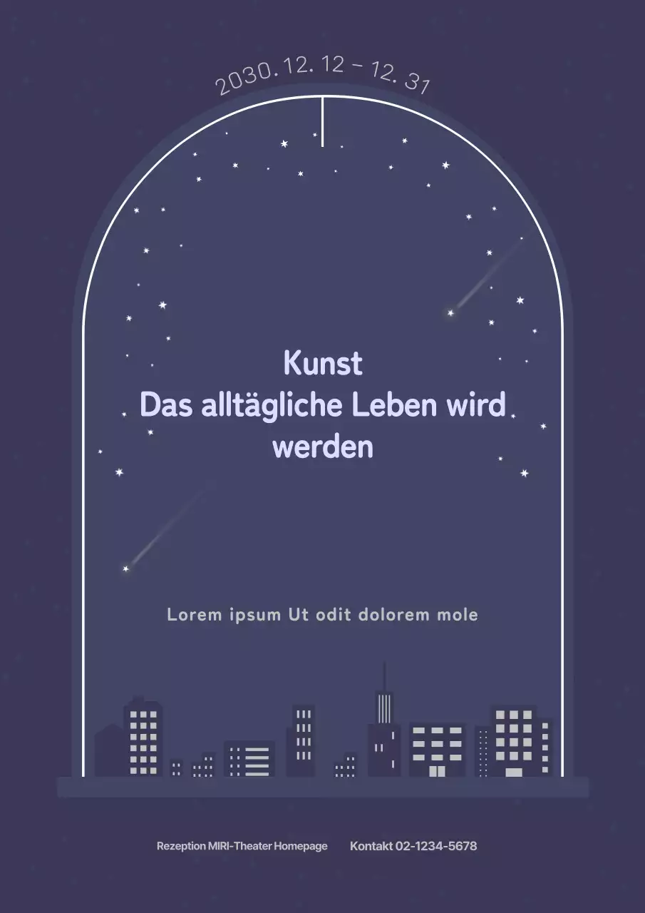 Marineblauer und hellblauer Nachthimmel Kunst Winterpausenprogramm Informationsposter