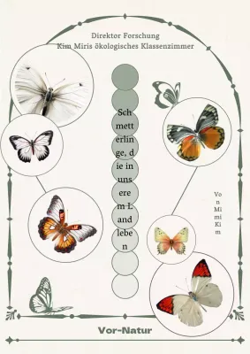 Schmetterling Ökologie Essay mit kreisförmigen Schmetterling Rahmen in beige und grün Thema