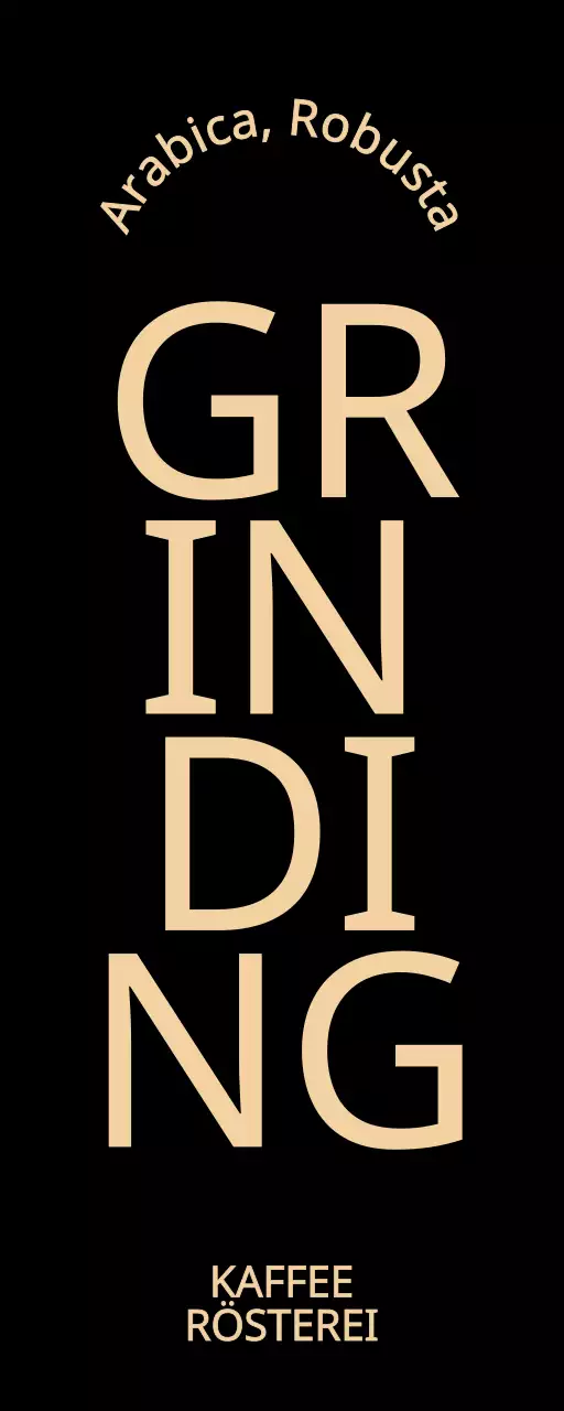 Werbung für ein einfaches, gehobenes Cafe-Konzept mit schwarzem und beigem Text.