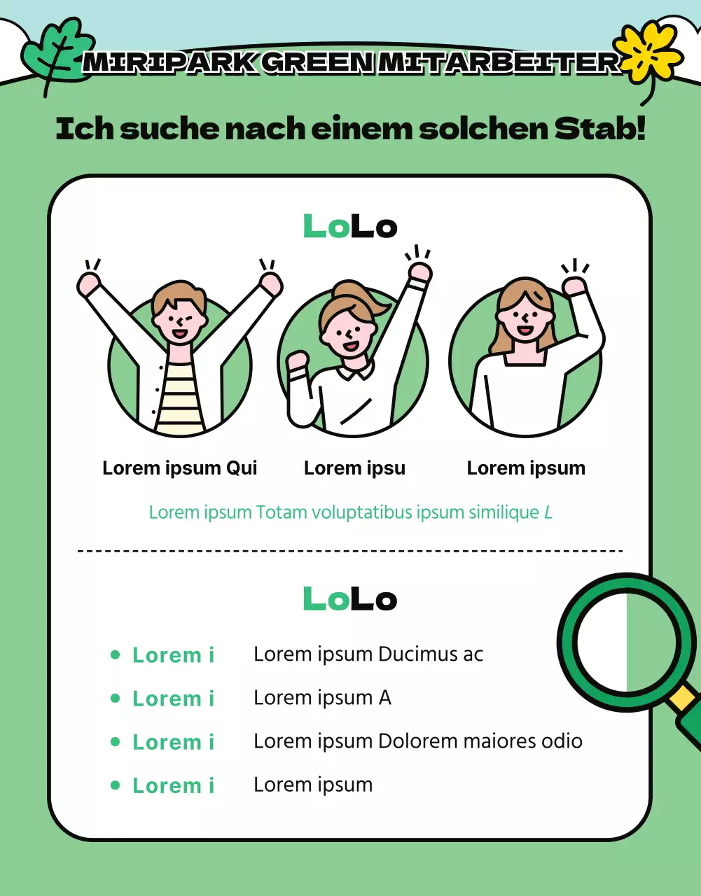 Grüner und gelber Spaziergang im Park Stellenausschreibung