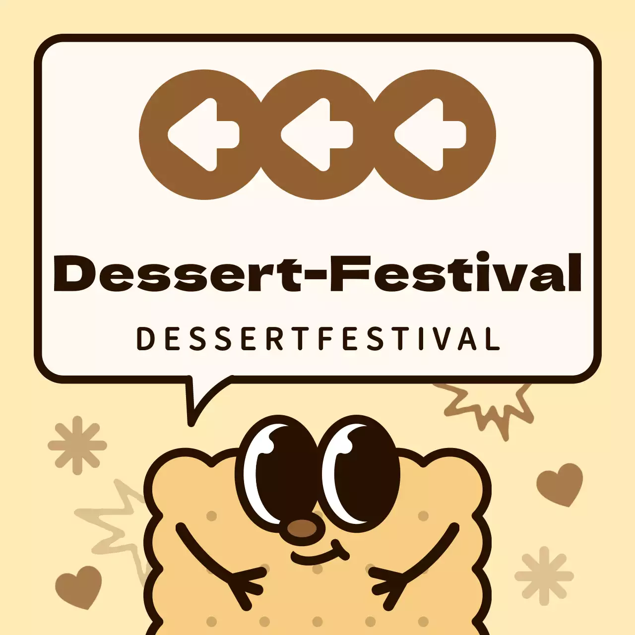 Braunes und rosafarbenes Farbschema Niedliche Keksfiguren und Sprechblasen Illustrationsstil Wegbeschreibung zum Dessertfestival