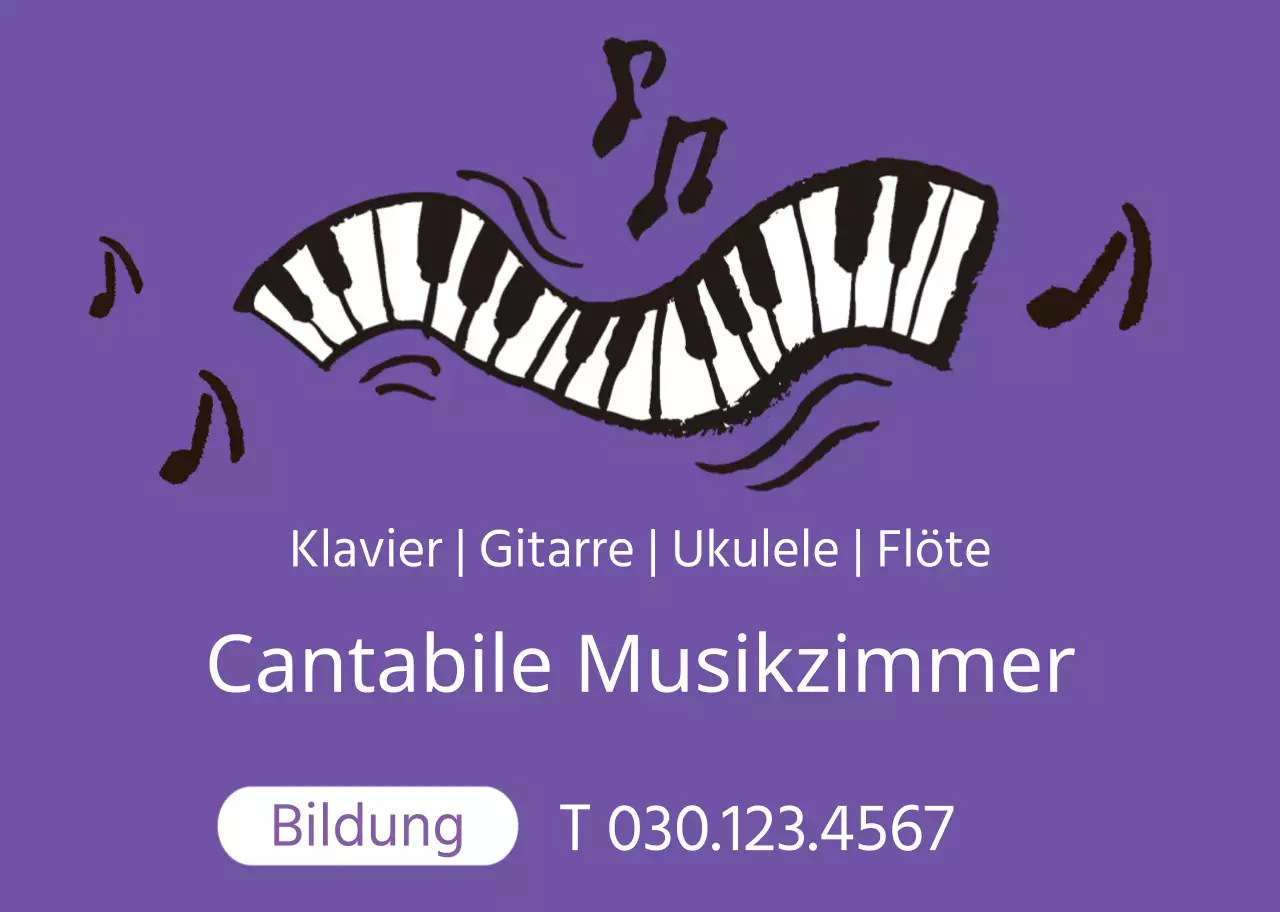 Illustration eines lila Klaviers zur Werbung für eine Musikschule