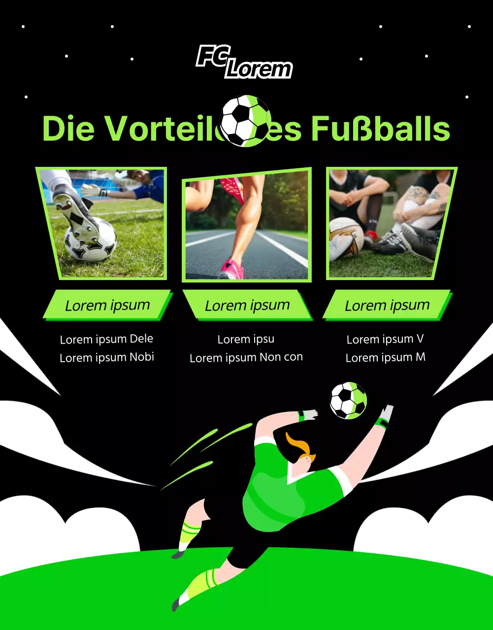 Dynamische Frauenfußball-Rekrutierung in Limettengrün und Schwarz