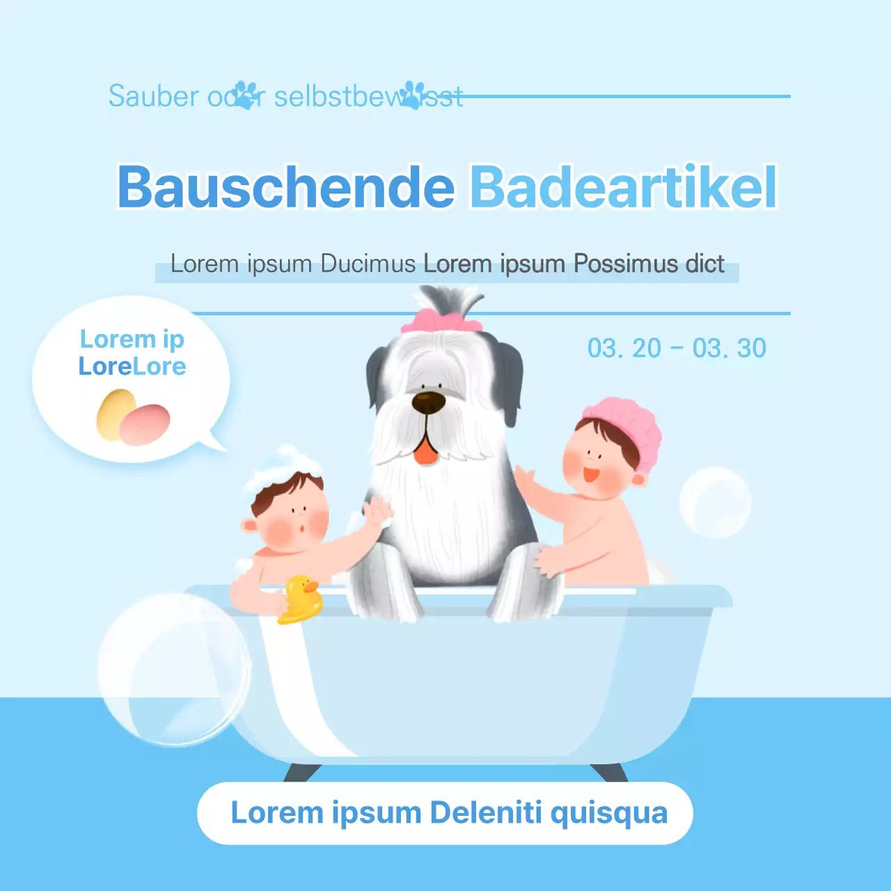 hellblaue Badeprodukte für Haustiere Soziale Medien