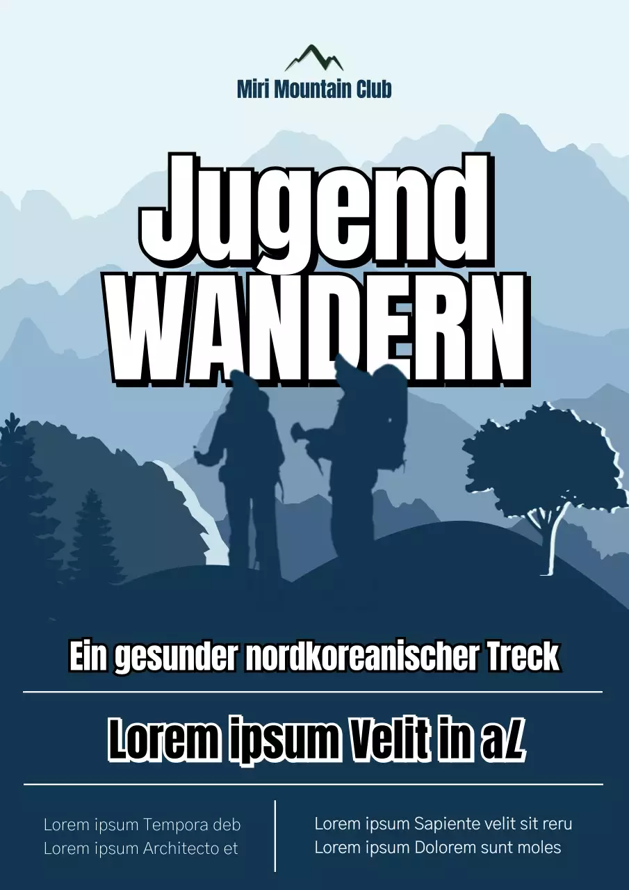 Eine dunkle, marineblaue Illustration einer Rekrutierungsanzeige eines Bergclubs.