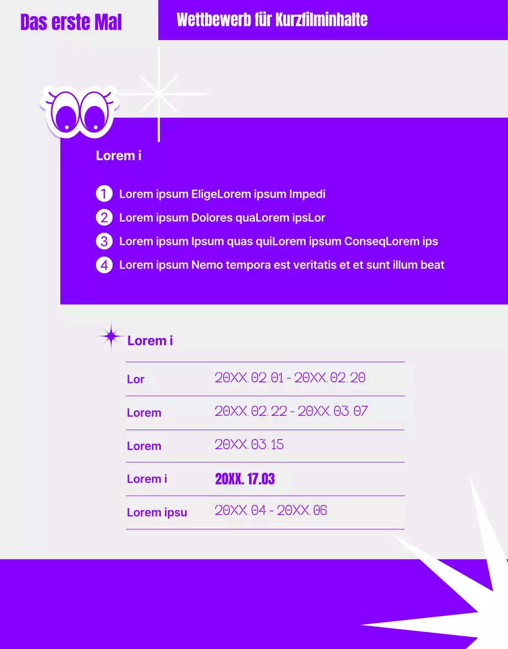 Humorvoller Wettbewerb für Kurzfilme mit lila geometrischen Bildern