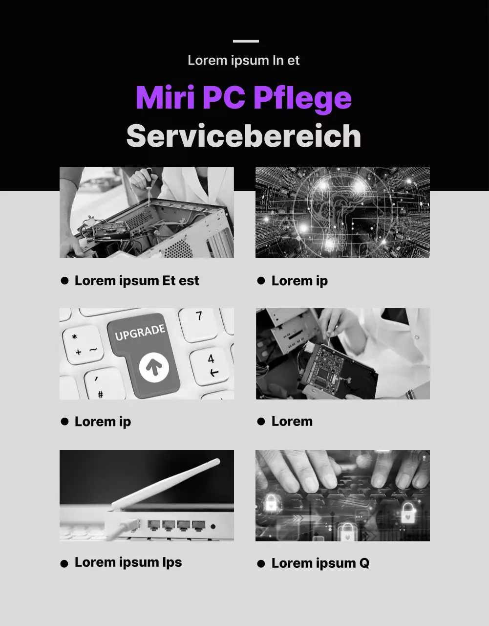 Werbung für Elektronikreparaturen mit lila Punkten (mehr)