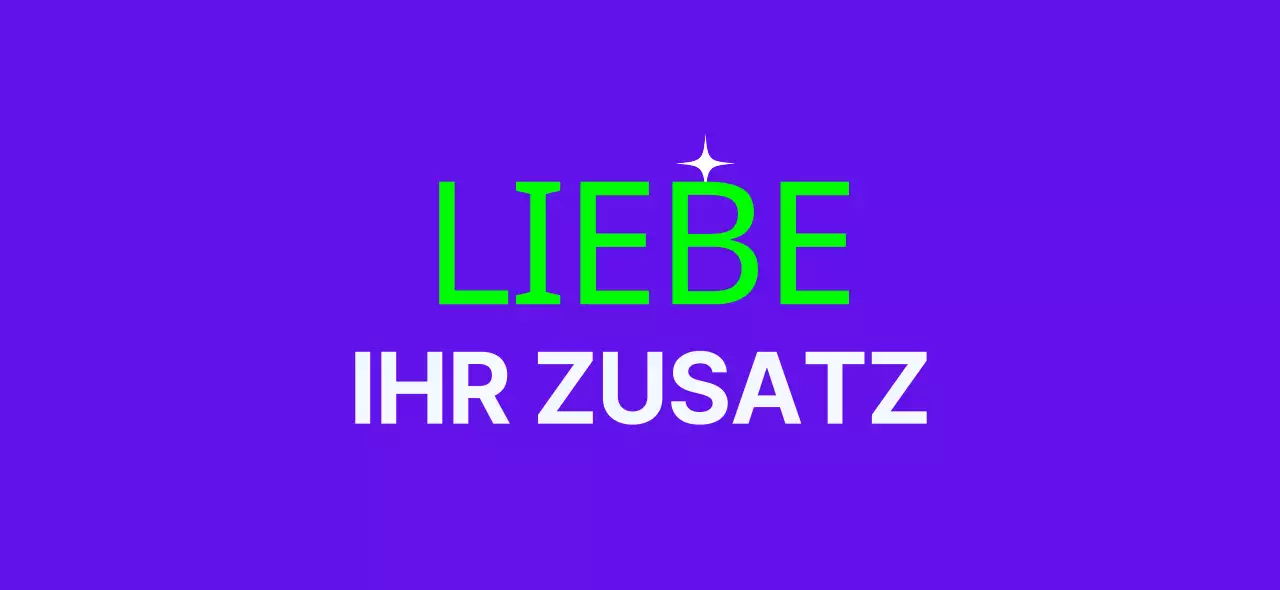 Merchandise mit glitzernden Illustrationen und Text in Lila und Mint.