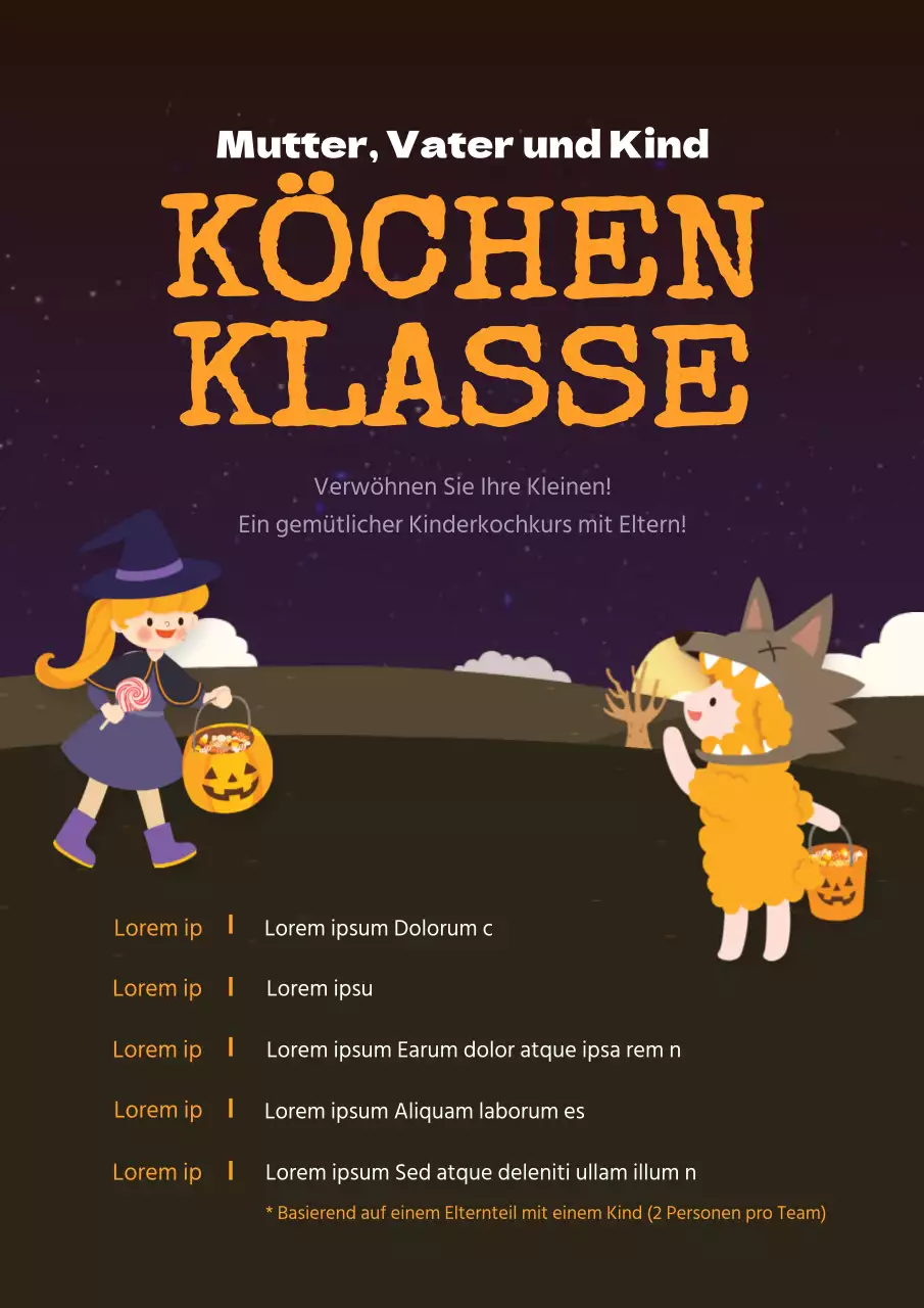 Bewerben Sie einen niedlichen Kochkurs mit lila Halloween-Keksen und Kinderfiguren