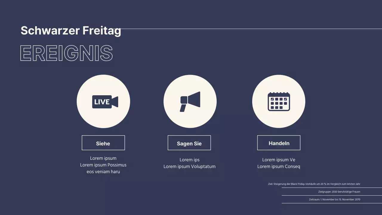 Black Friday Eventplaner für ein modernes Einkaufszentrum in Marineblau und Beige