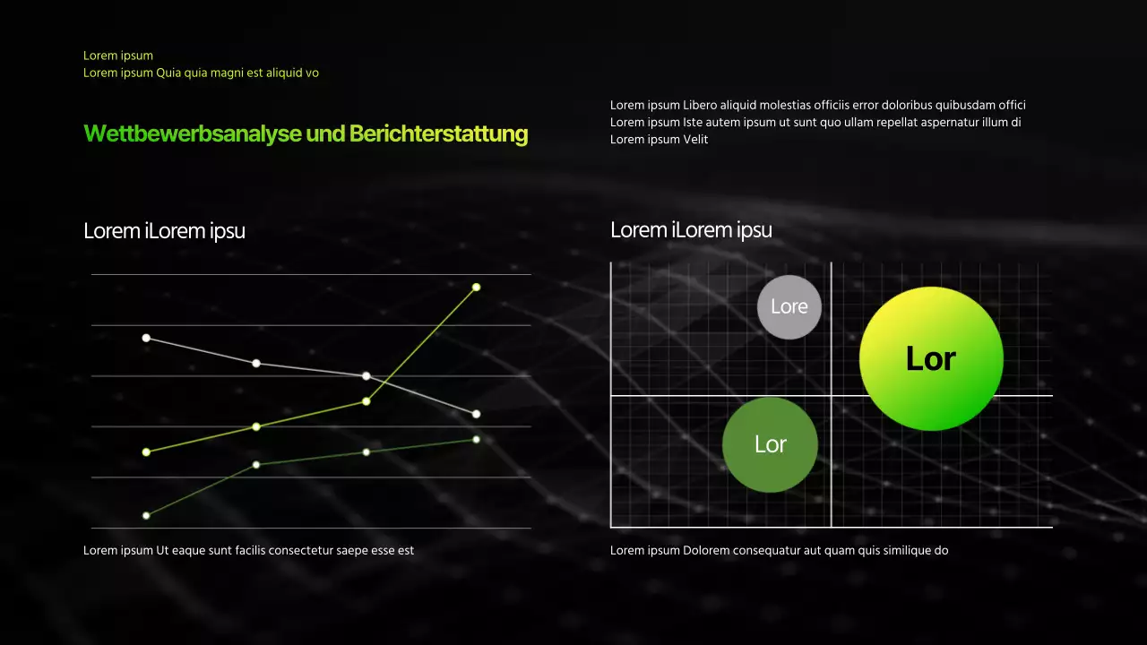 Infografische Geschäftspräsentation mit schwarzem und chartreusfarbenem Farbverlauf