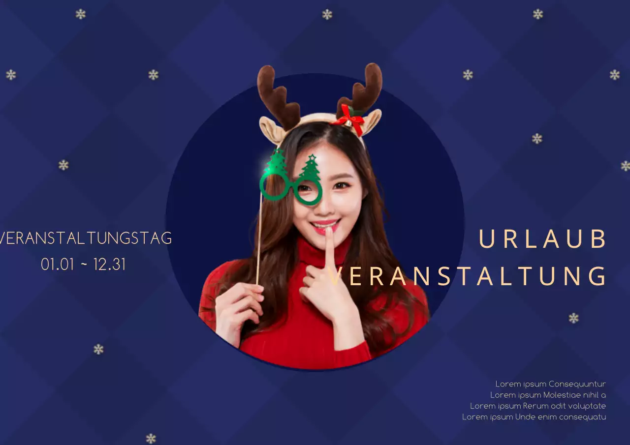 Ein stilvolles Plakat für eine Weihnachtsveranstaltung in Rot und Marineblau