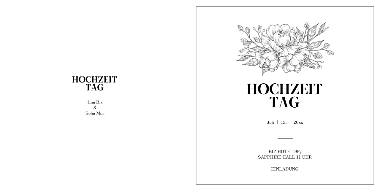 Sentimentale Hochzeitseinladung mit handgezeichneten Blumen