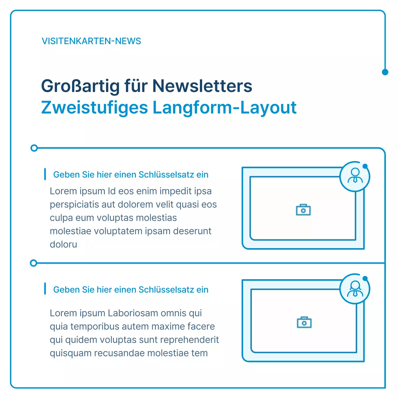 Ein Leitfaden für Unternehmensnewsletter in weißer und blauer Geometrie
