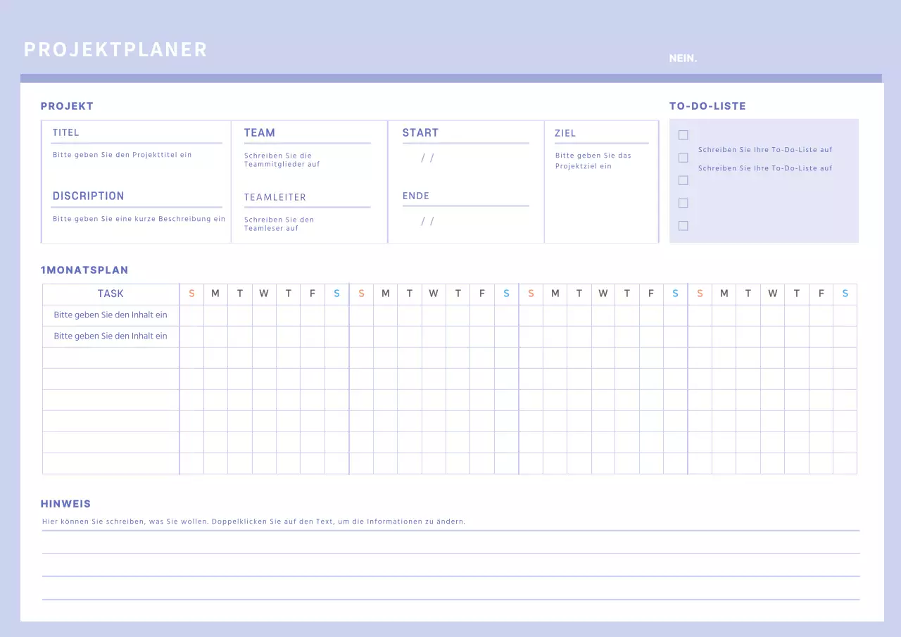Einfacher lila Projektplaner für Webnotes