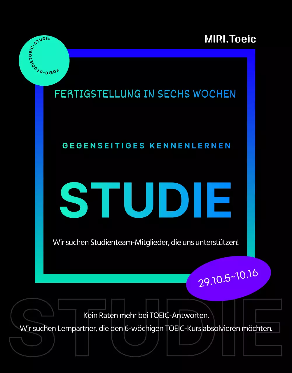 Treten Sie dem blauen und mintfarbenen TOEIC-Studienteam bei