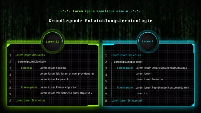 Grüne und blaue Neon-Grundlagenterminologie für die Entwicklung